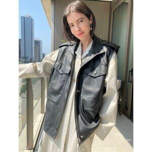 The Frankie Shop Ines Faux Leather Cargo Vest Black Size XS/S